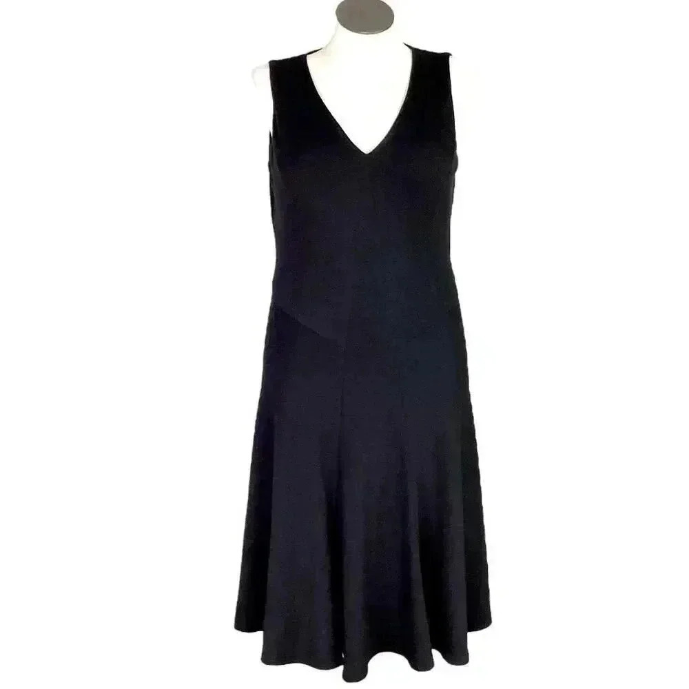 Coldwater Creek Dress Women 14 Black Fit Flare Sleeveless Knit Midi LBD
